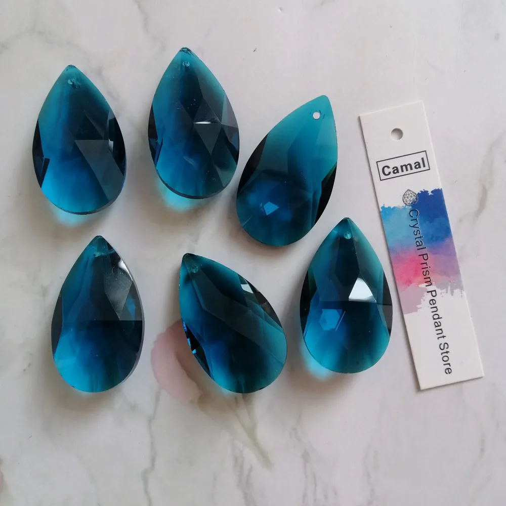 Blue Teardrop CRYSTAL Beads, Camal Lustre, Pingente Parte, Lâmpada, Prismas, Hanging Decor, Malaquita, Vidro Azul, Jóias DIY, 38mm, 5 Pcs