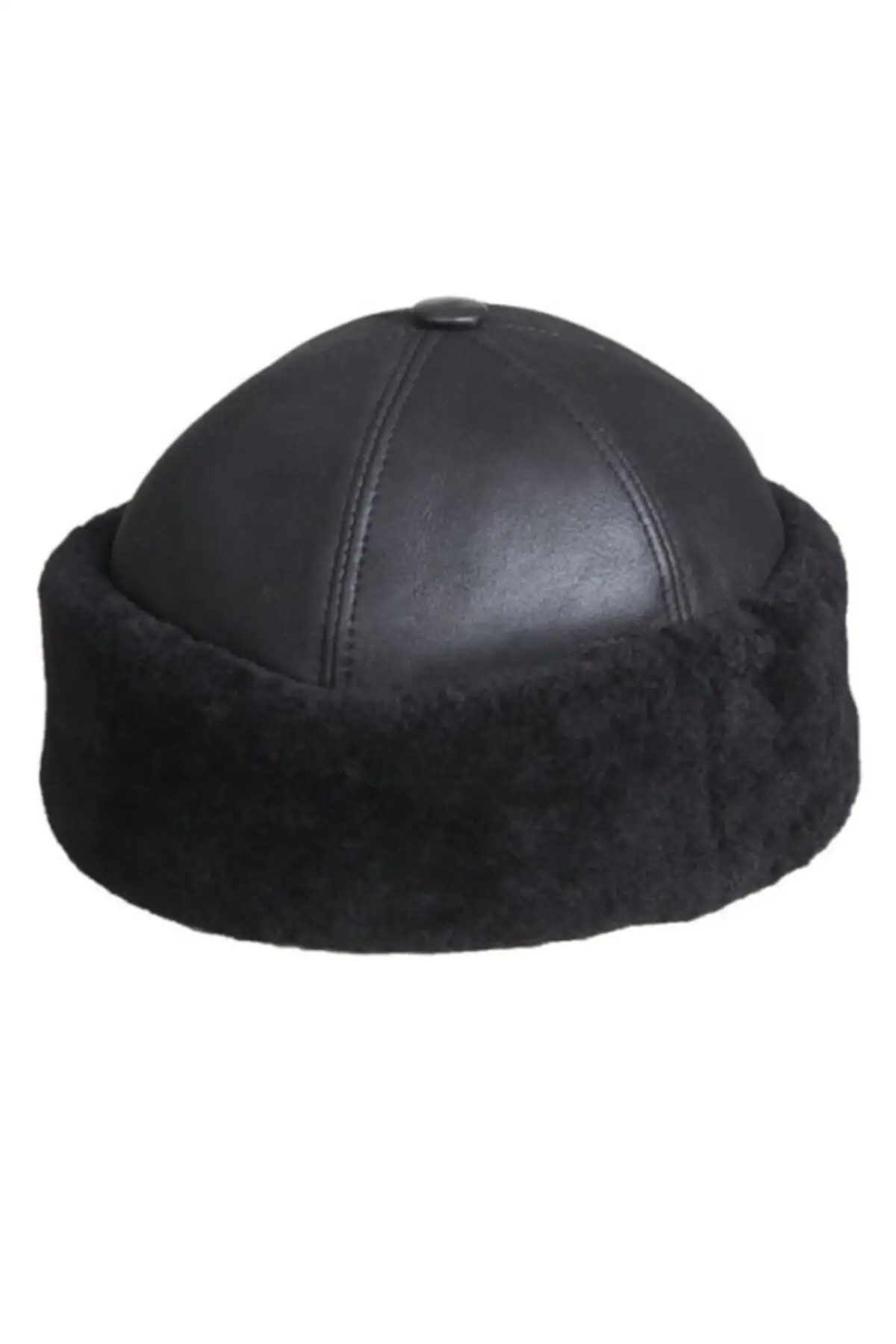 Genuine Leather Fur The Beret Hat Winter Unisex Black winter cap and beanie