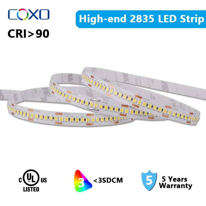 High-end 2835 LED Strip Light DC12V 24V SMD2835 Led Lights 60/120/240 LEDs/m 5m Flexible Ribbon Led Tape RA90 3000K-6000K