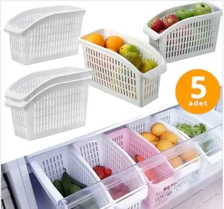 5PCS Adjustable Stretchable Refrigerator Organizer Storage Box Drawer Rangement Refrigerator Fresh Spacer Layer Shelf Bag FREE S