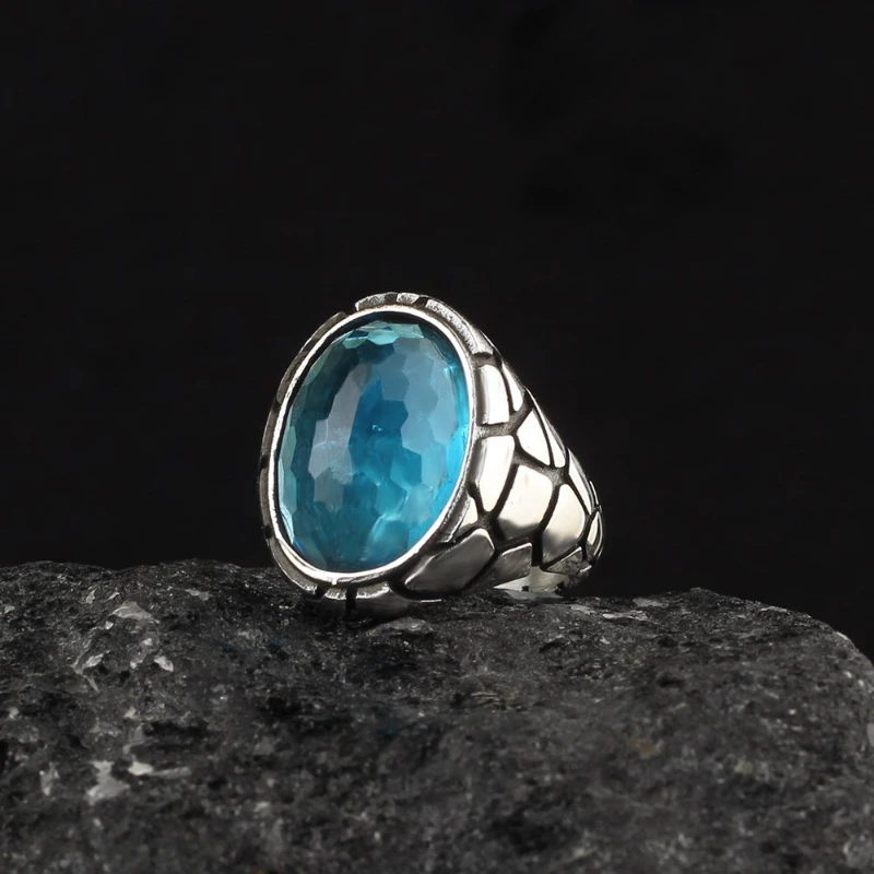 Men's Blue Topaz 925 Sterling Silver Ring Special Design 2022 Summer Winter Fashion Trend Accessories Products Gifts Free kargo