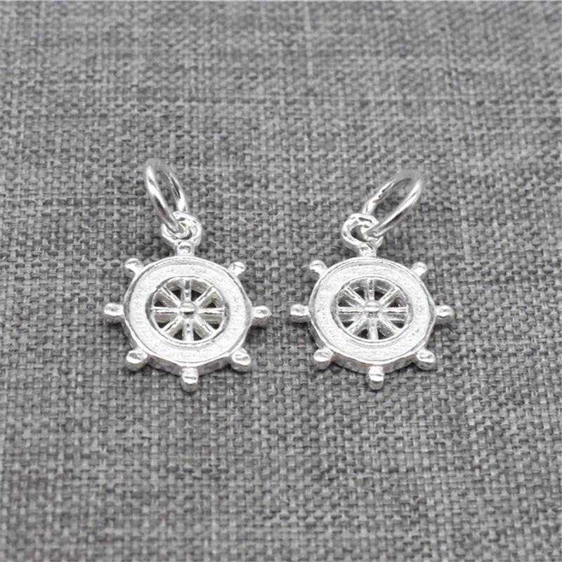 6pcs of 925 Sterling Silver Nautical Wheel Charms 2-sided Sailing Boat for Necklace Bracelet