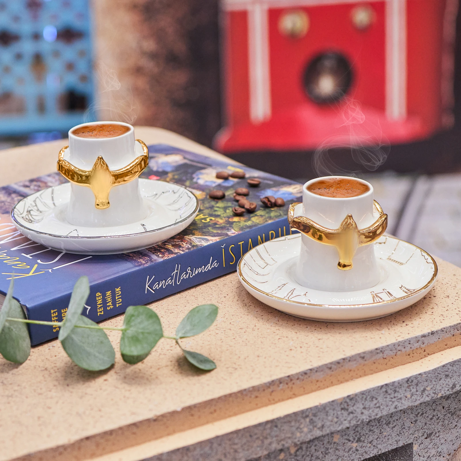 

Karaca Saffet Emre Tonguç On My Wings Istanbul Book Gift Set of 2 Coffee Cups Gold