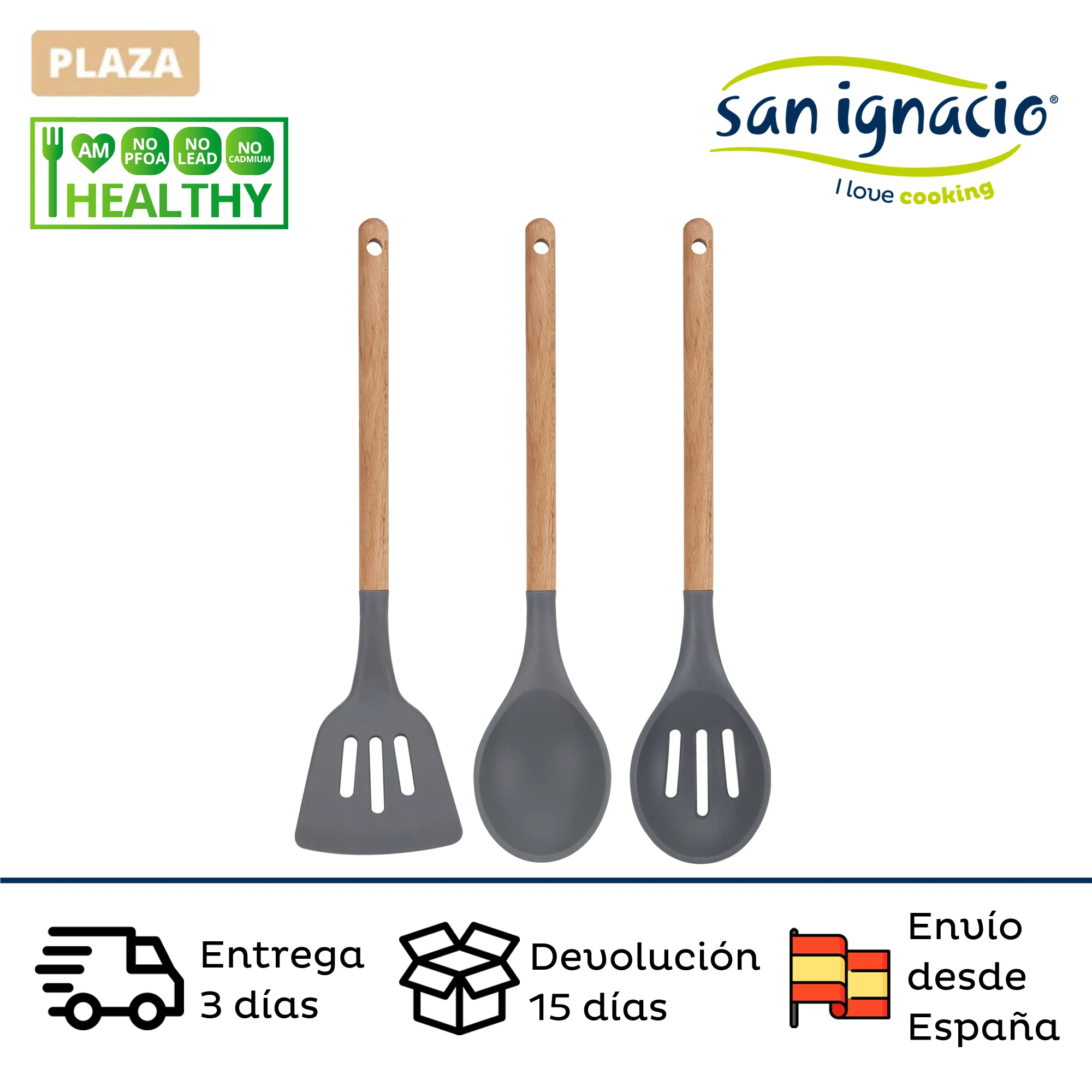 SAN IGNACIO Daimiel kitchen utensils with silicone handles and creating a wood effect