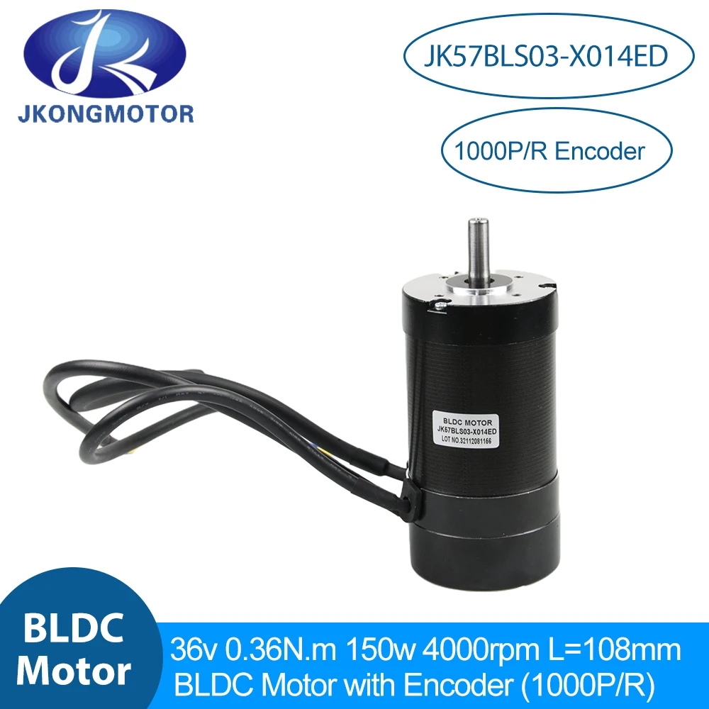 

Jkongmotor JK57BLS03-X014ED 57mm Brushless DC Motor 36V 150W 4poles 0.36N.m BLDC Servo Motor with Encoder 1000P/R For DIY Design