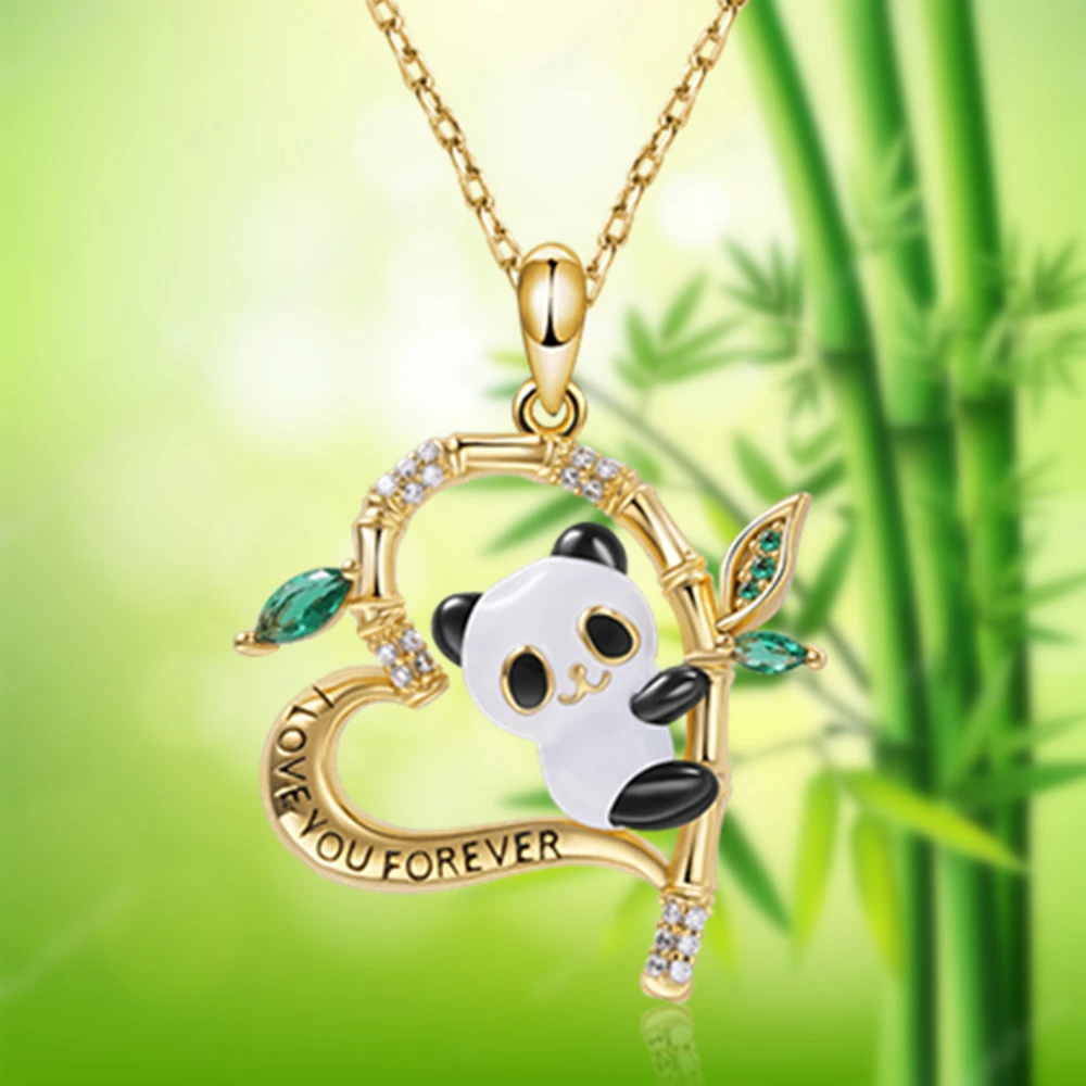 Creative Design Heart Shaped Bamboo Panda Pendant Necklace for Women Exquisite Women's Cartoon Animal Jewelry Romantic Love Gift