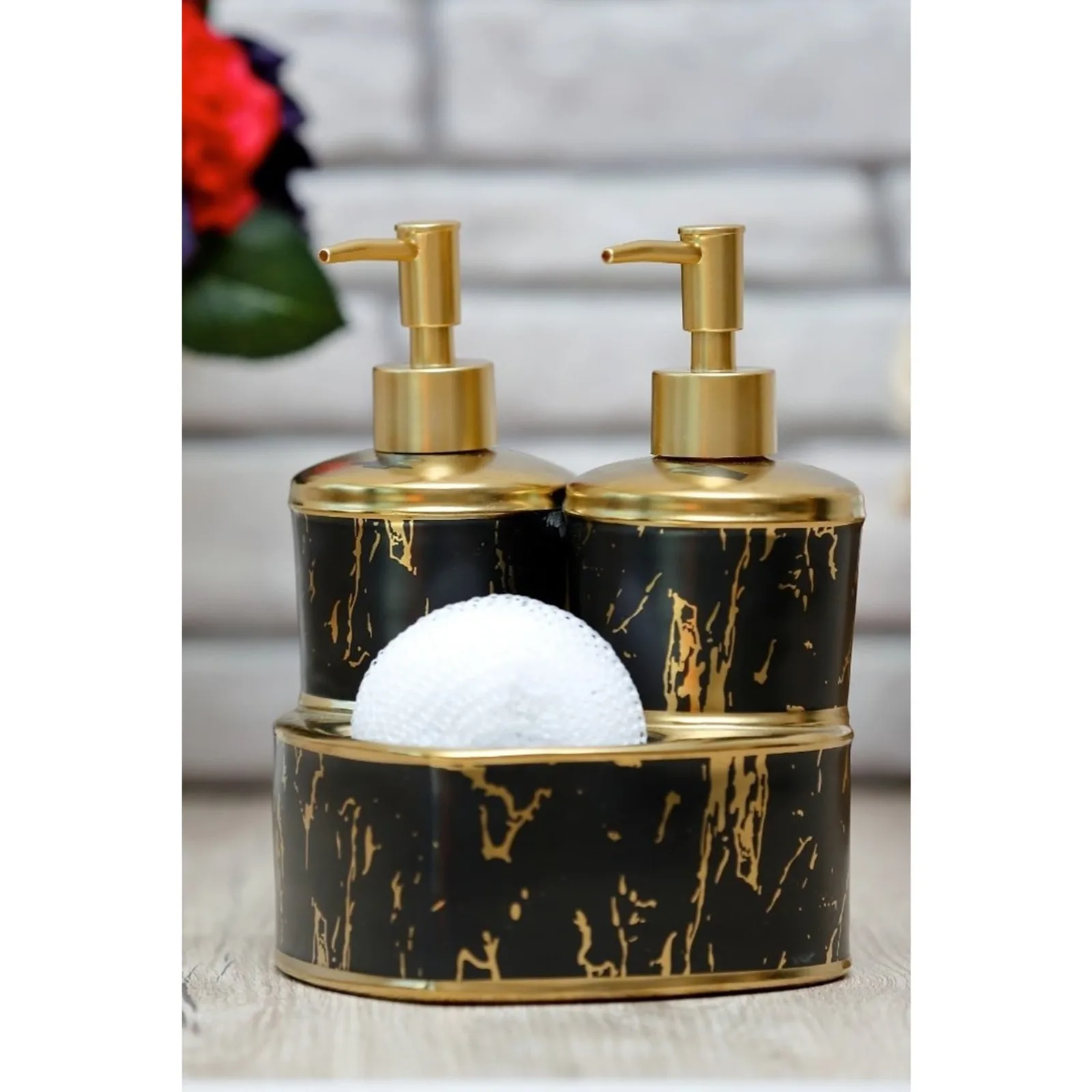 Double Liquid Soap Dispenser Acrylic Dish Sponge Holder Kitchen Bathroom Accessories Colors Washing Refillable Decorative