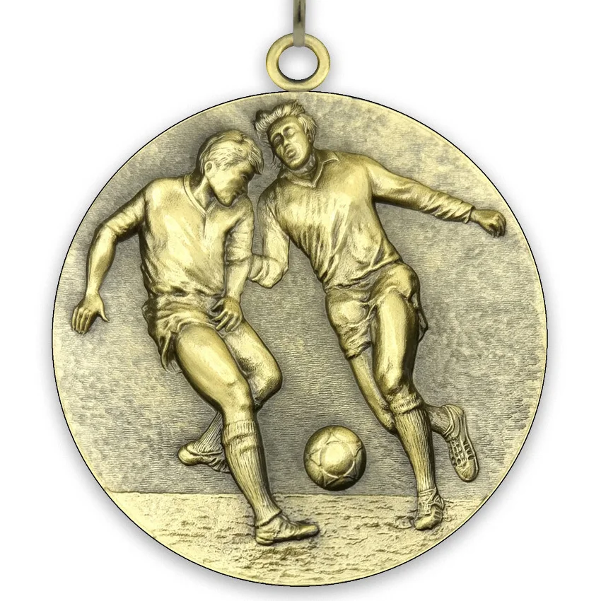 Large Metal Football Medal Male - Gold - 6,4 cm - with belt size 2,2cm x 80 cm - Choice of Ribbon Colours.