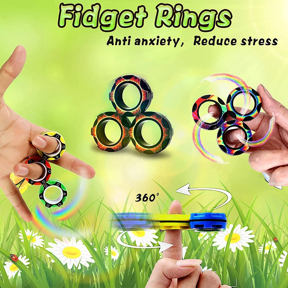 New 9Pcs/Set Strong Magnetic Ring AntiStress Fidget Toys Magic Ring Props Tool Bracelet Anti Anxiety Magnetic Spinner Rings Toys