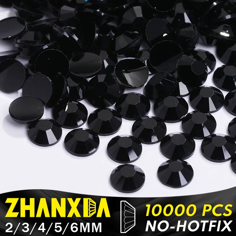 Black Resin Rhinestones Flatback Bulk For Tumblers Clothes Round Gems Cabochon Acrylic Crystals No Hot Fix Decorative Stones