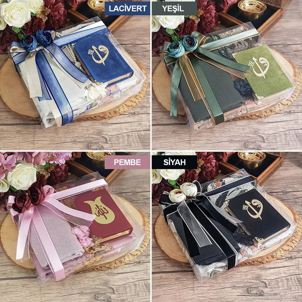 

Luxury Muslim Gift Set Prayer Rug Rose Tasseled Rosary Shawl Velvet Covered Holy Quran Book Wholesale Islamic Items Ramadan 2023 Worship Perfect Mevlut