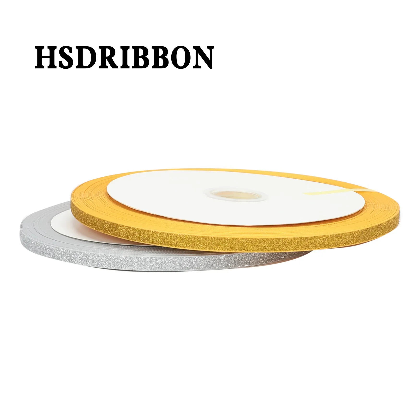 [HSDRIBBON] 9MM 3/8 inch HSD-Genuine Solid Gold and Sliver Glitter Printed Grosgrain Ribbon 100Yards/Roll