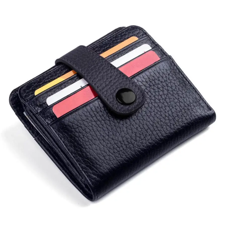 Customizable Personalized Genuine Leather Classic Men's Wallet Black Cosmopolit Gripper Snap Fastener Functional Card Holder