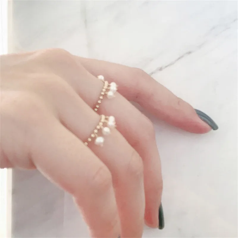 Natural Freshwater Pearl Ring 14K Gold Filled Jewelry Handmade Knuckle Ring Mujer Boho Bague Femme Minimalism Rings for Women