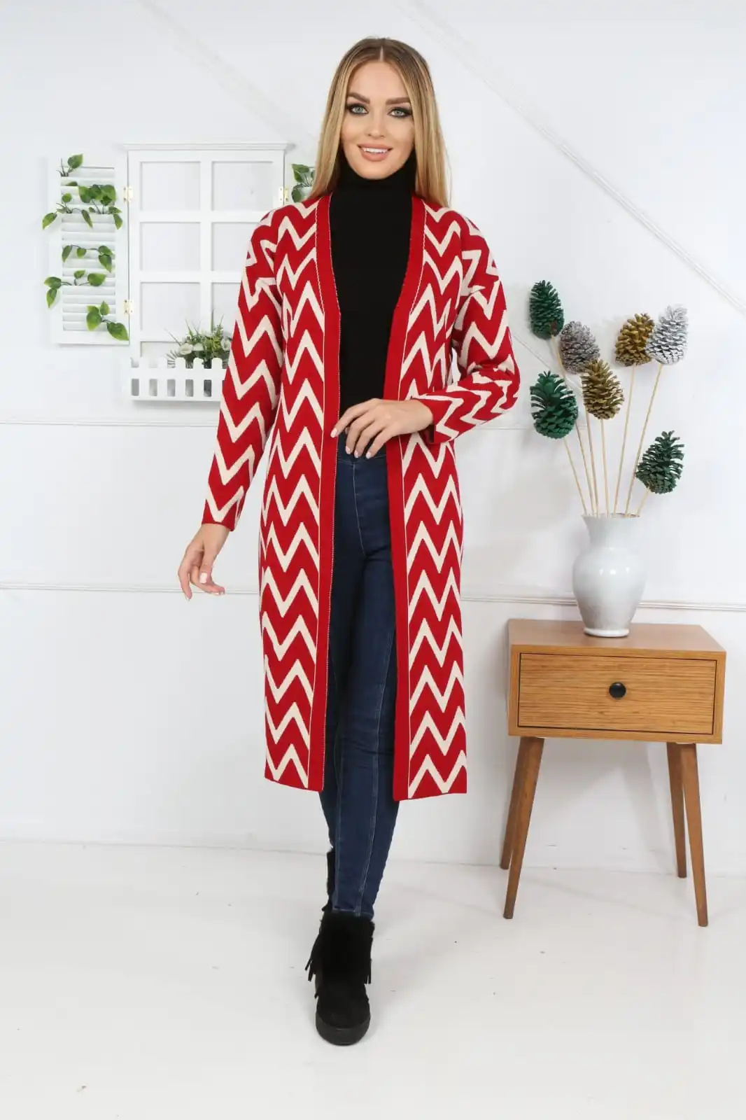 Chevron Muster Strickjacke Weste Lange 2021 winter kleidung Schwarz Rosa grün weiß Muslimischen islami turkiye