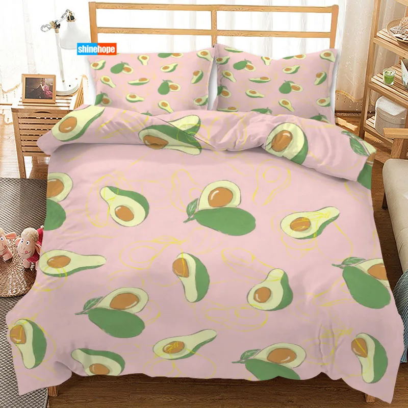 Avocado Pattern 3PCS Duvet Cover Satin Bedding Set Twin Size 180X220CM Bedspread Nordic Bed Cover