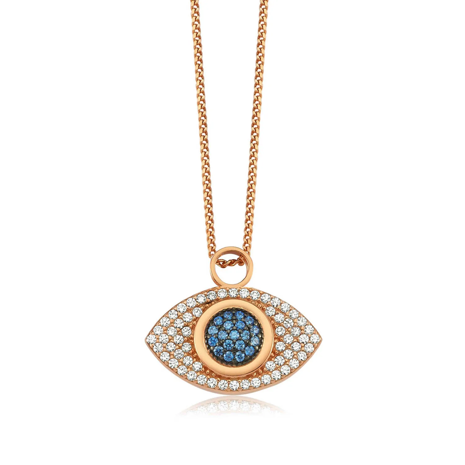 

Valori Jewels Blue Eye, Zirconia White And Fancy Blue Gemstone, Rose Gold Plated, Sterling Silver Necklace