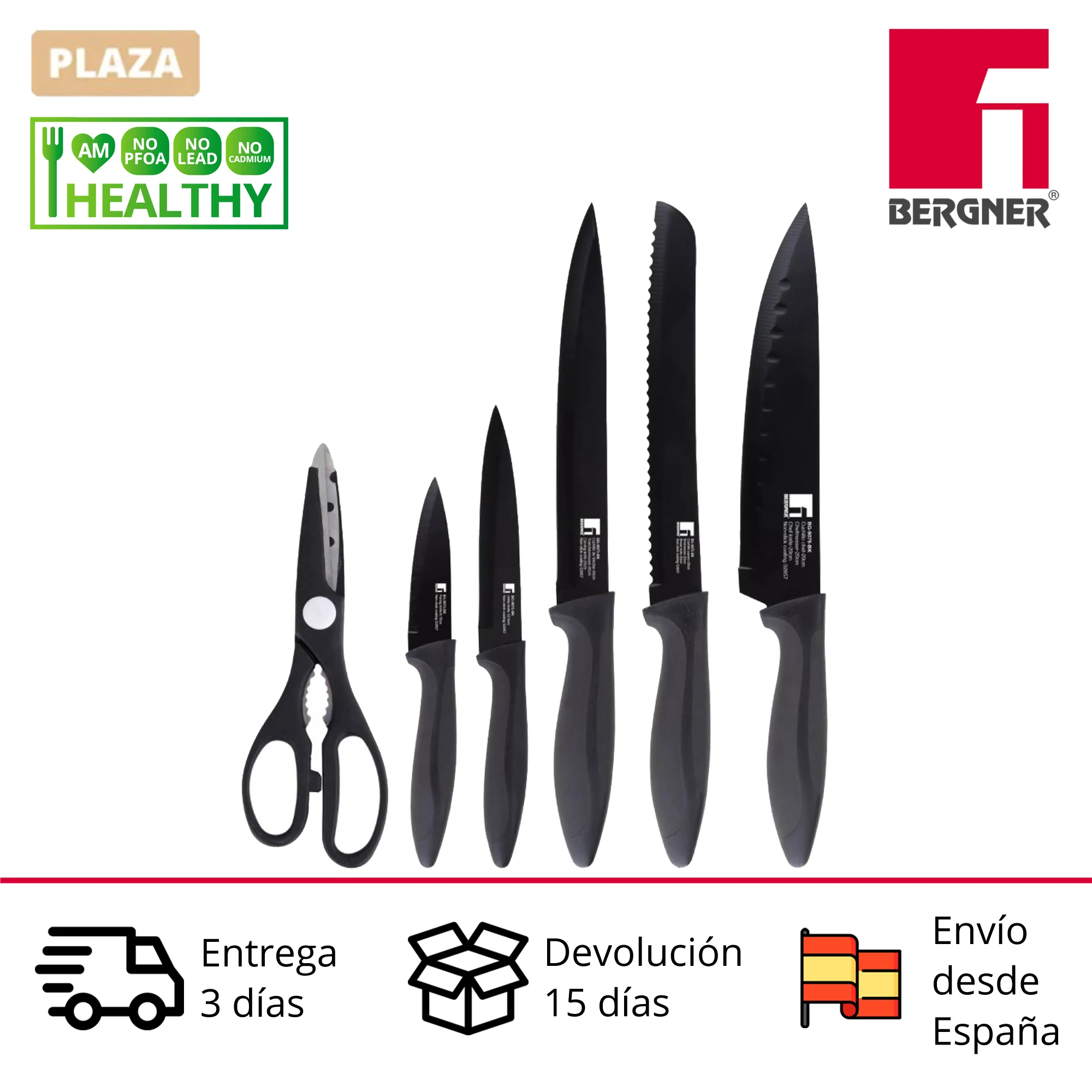 BERGNER Osaka kitchen knives set in stainless steel and black color