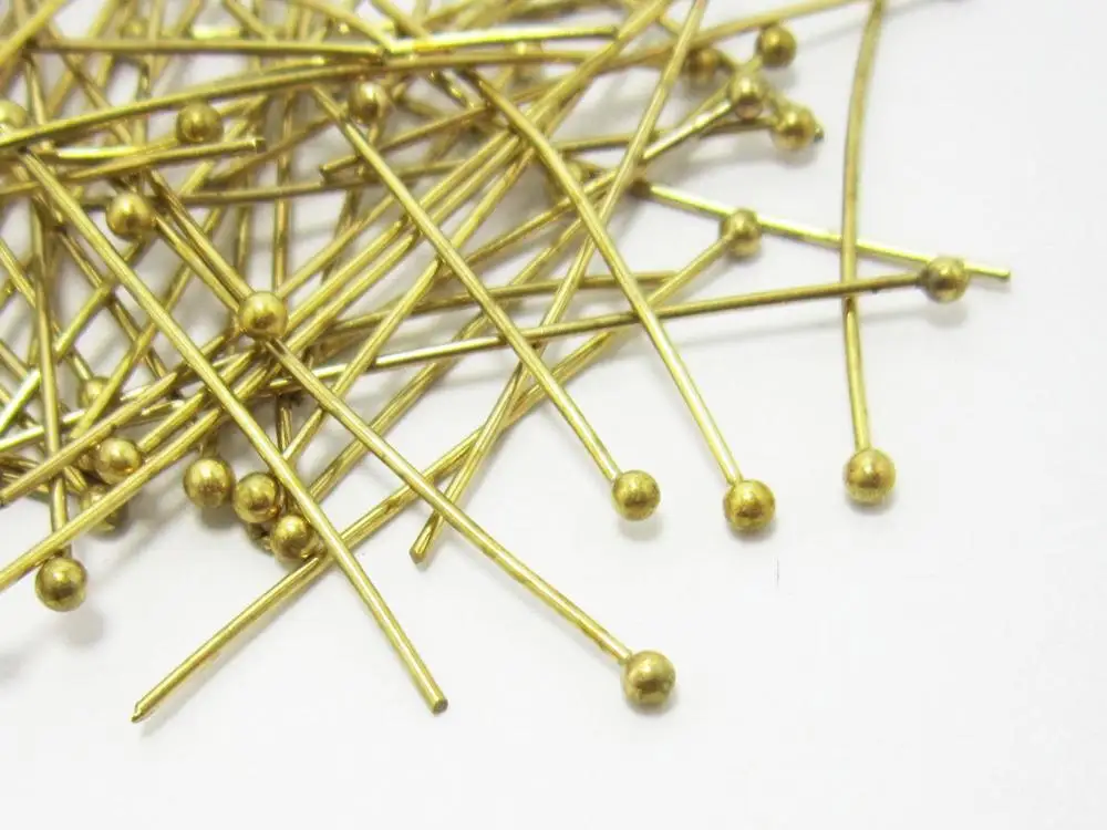 300pcs Brass ball head pin, 32mm 35mm 40mm 45mm 50mm 56mm 60mm, Raw brass findings, beading pins, Jewelry making - R687 R2090