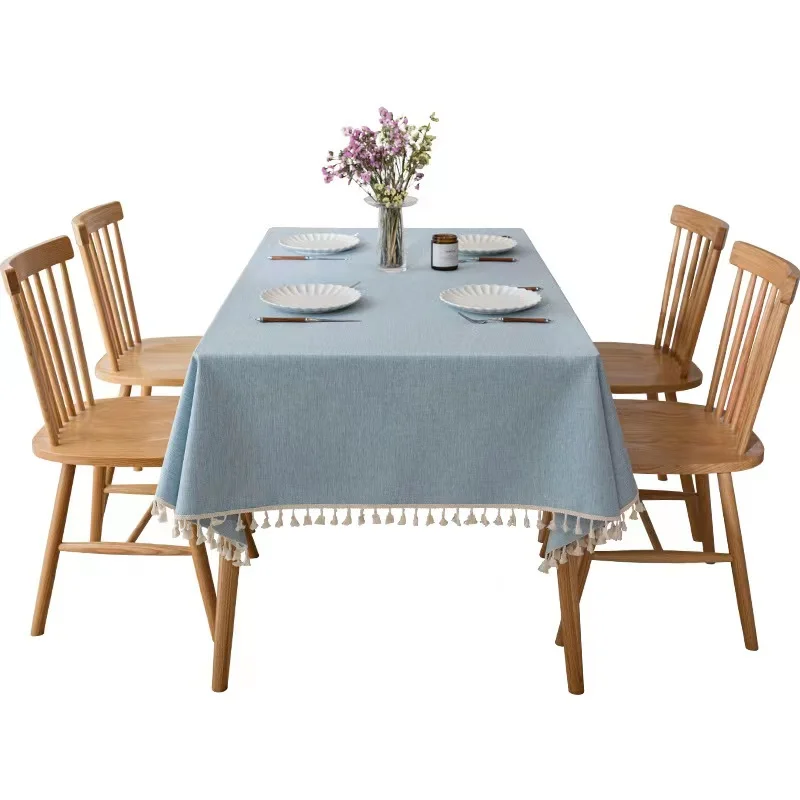 

Simple Plain Linen tablecloth Party Fringed Cotton Home Decoration Table Cover Rectangular dust table mat Table Cloth