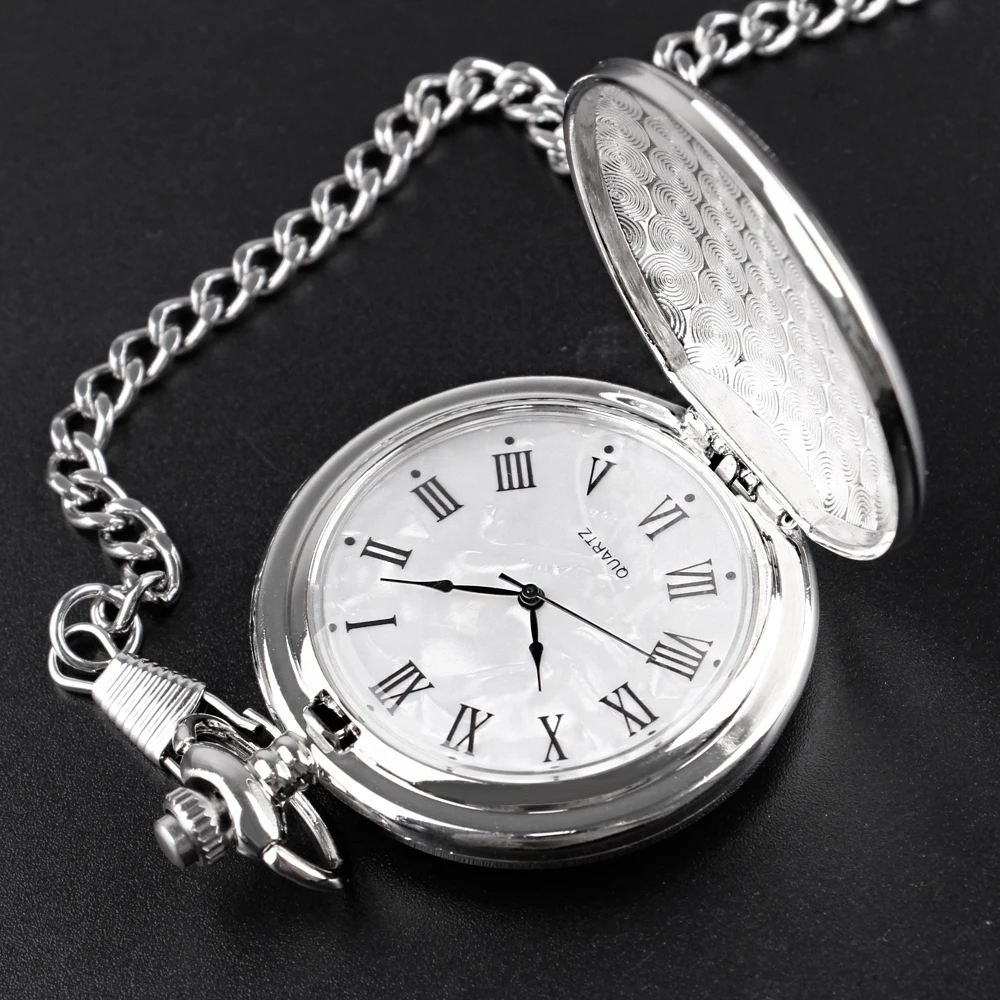 New Men's Quartz Pocket Watches Vintage Fashion Charm Silver Pocket FOB Watch Necklace Pendant with Chain Gifts CF1902