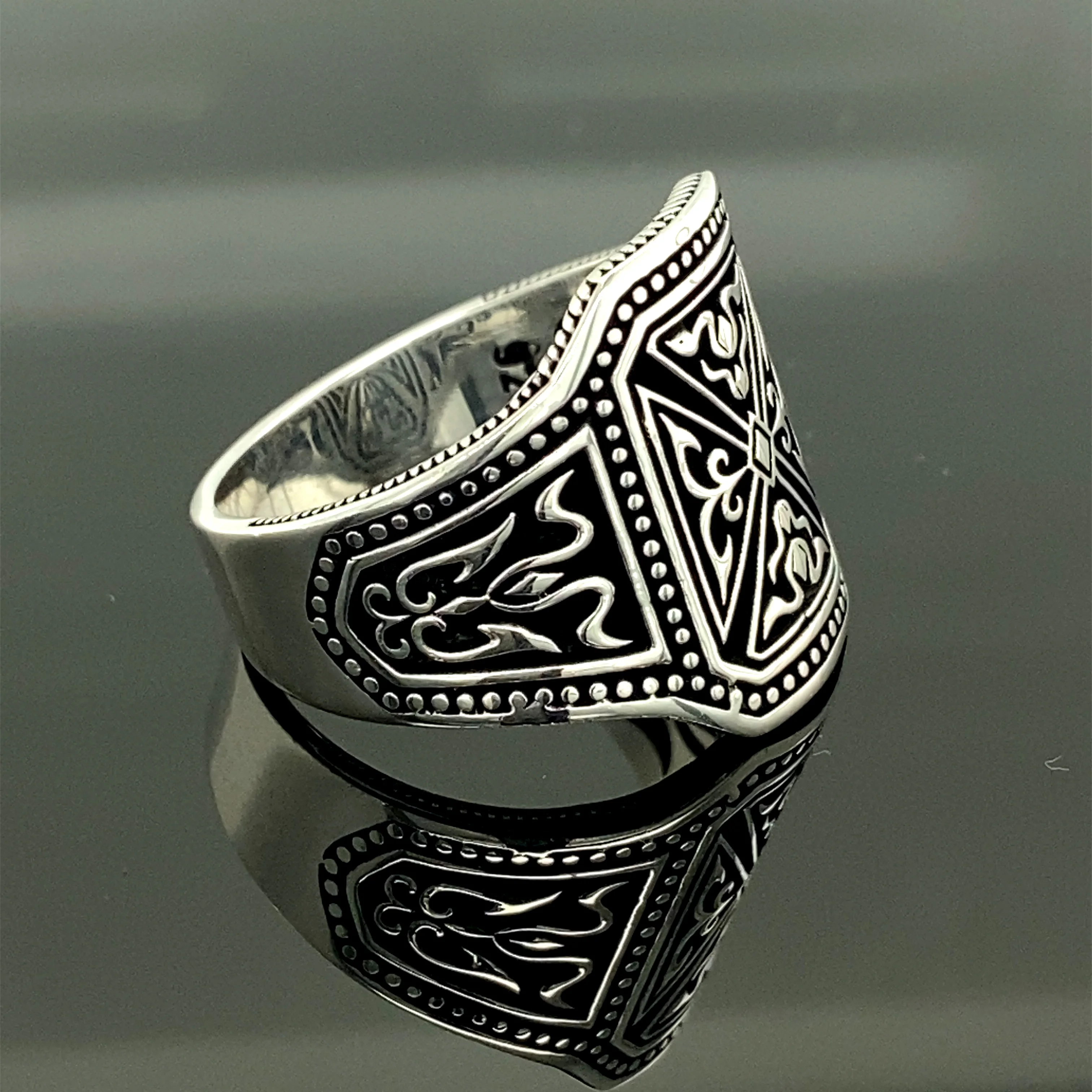 Sterling Silver Ottoman Motif Ring, Handmade Engraved Ring Made For You