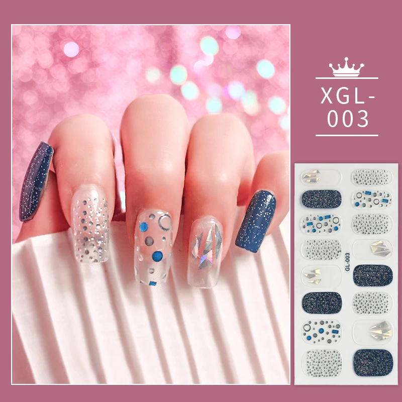 16 Tips/ Sheet Full Cover Nail Stickers Glitter Nail Decoration  Creative Decals Self Adhesive Nail Art Stickers for Manicure