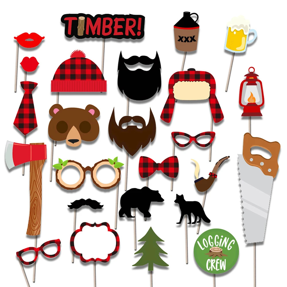 Lumberjack photo booth props for Lumberjack Party Photo Booth Plaid Party theme 25pcs