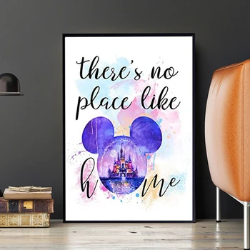 수채화 디즈니 가족 포스터 및 프린트 미키 마우스와 위니 푸우 따옴표 캔버스 회화 벽 아트 만화 홈 장식 