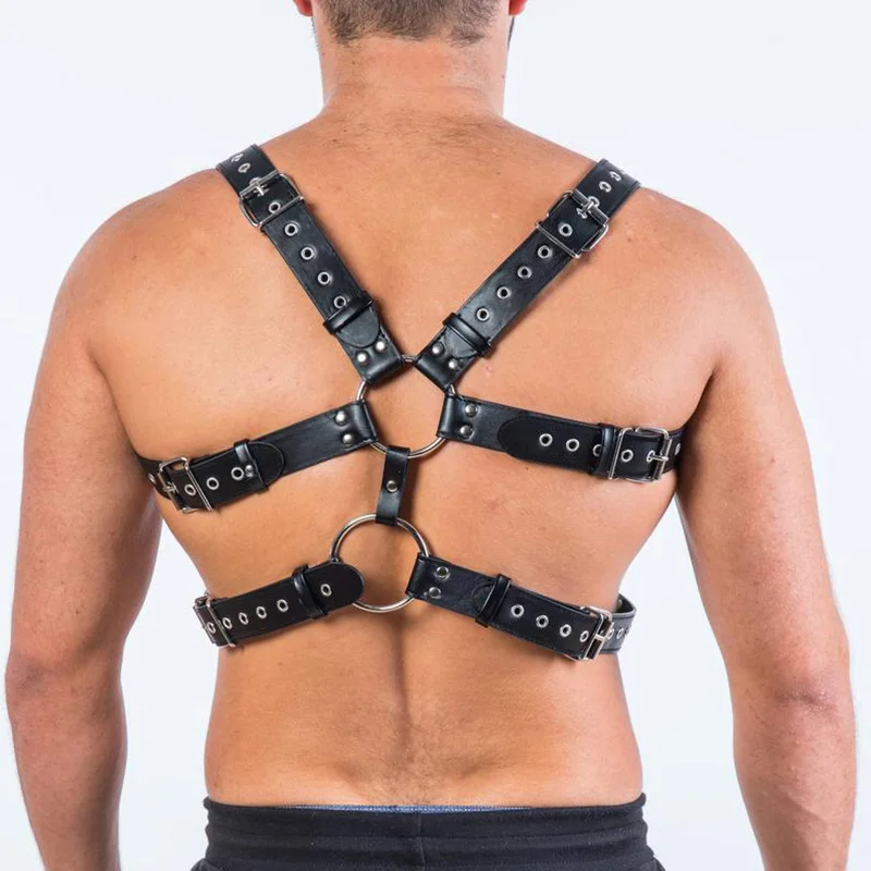 Arnés de tirantes de pecho de cuero exótico para hombres, liguero corporal Bondage BDSM negro, danza gótica, ropa de club nocturno, cinturones de