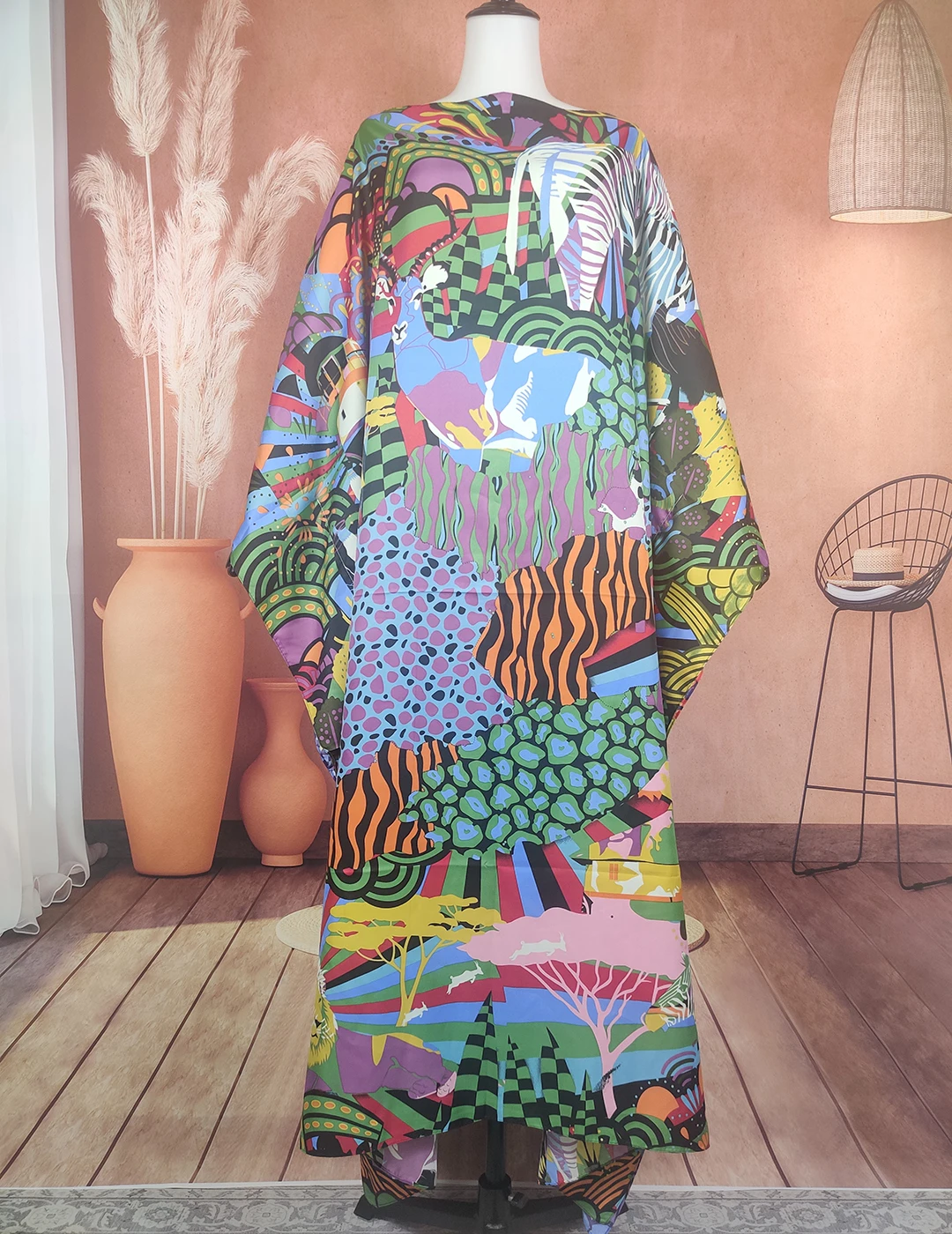 

Oversized African Dresses For Women Elegant Summer Printed SIlk Loose Kaftan Maxi Dress Middle East Muslim Women Fashion Abaya