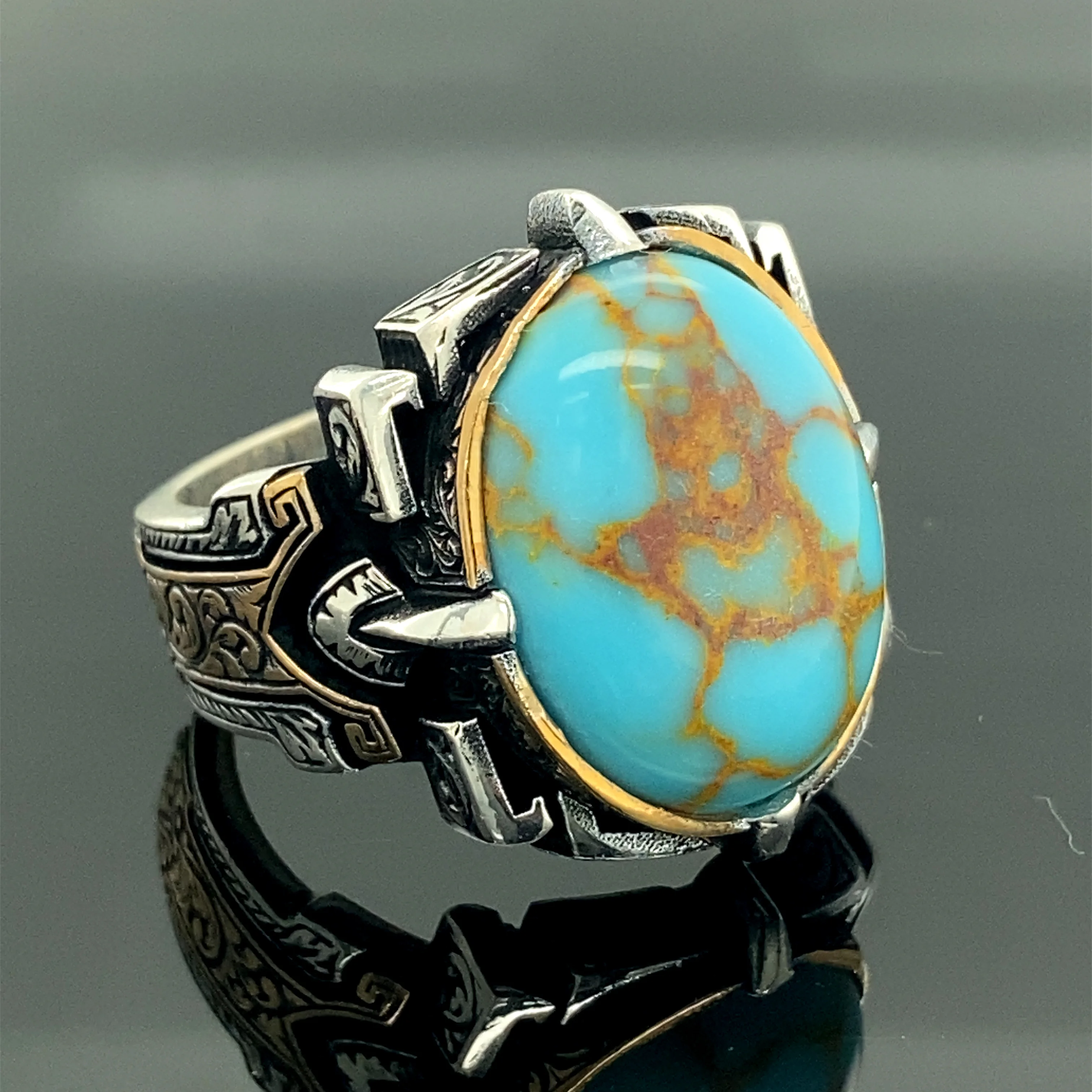 

Men Handmade Ring , Turquoise Stone , Turquoise Oval Gemstone Ring , Handcrafted Ottoman Men Ring , Turkish handmade