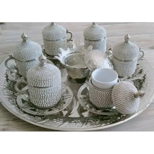 

Ottoman Motif 6 Personality Traditional Turkish Coffee Set-White Cubic Zirconia Espresso Coffee Team cup tea handmade bowl beautiful mugs turkish tea set vintage Saucer creative Latte Cup teaware free shipping products