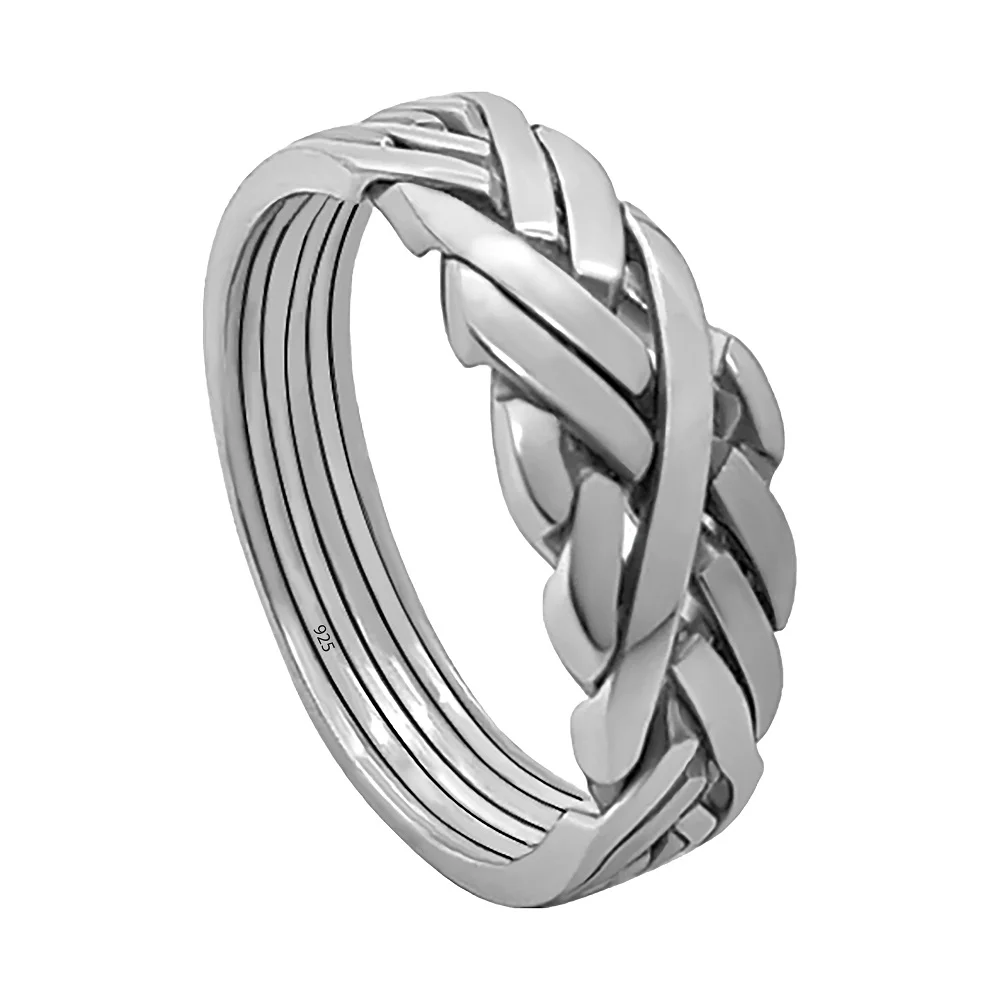 

Anillo de Rompecabezas Turco Anatoliano de Plata Esterlina 925 verdadero de 6 Bandas, Nudo Entrelazado, Mujer, Hombre