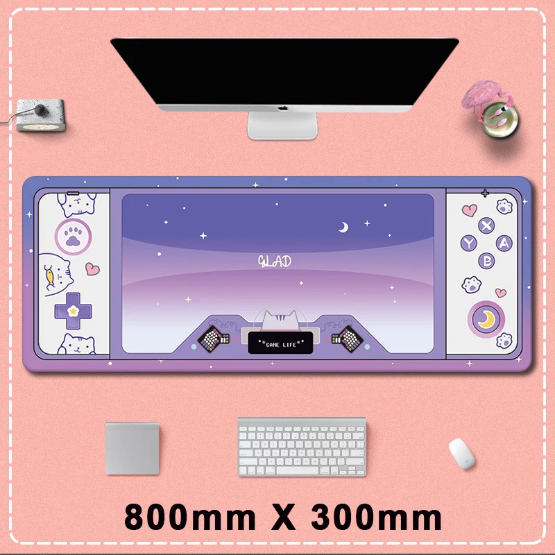 Alfombrilla de ratón Extra grande para consola de juegos, tapete de escritorio bonito, a prueba de agua, antideslizante, Accesorios de escritorio para computadora portátil, púrpura Kawaii