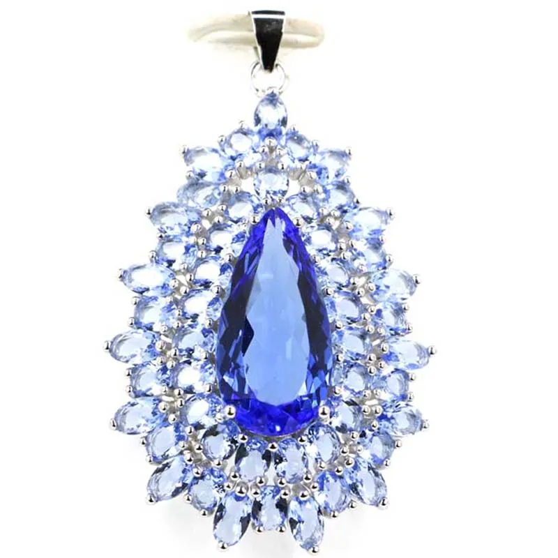 48x30mm lujo grande 7,5g turmalina rosa amatista verde violeta tanzanita llamativo 925 colgante de plata esterlina sólida