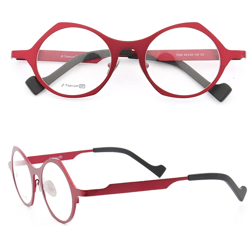 Women Pure Titanium Glasses Frame Men Round Vintage Retro Eyeglass Frames Light Metal Full Rim Red Grey Optical Eyeglasses Frame