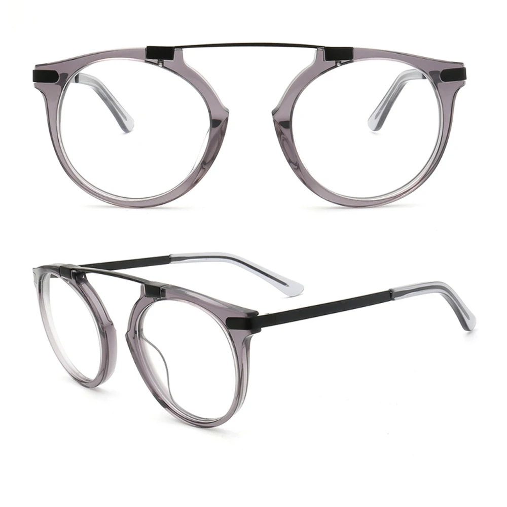 Męskie okrągłe oprawki do okularów damskie oprawki do okularów optycznych przezroczyste szare jasne metalowe okulary korekcyjne Retro Vintage okulary