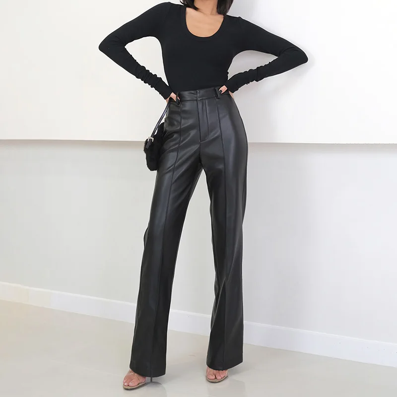 2022 Spring Autumn Women\'s Genuine Sheepskin Trousers Straight Style Pants Full Length TF3956