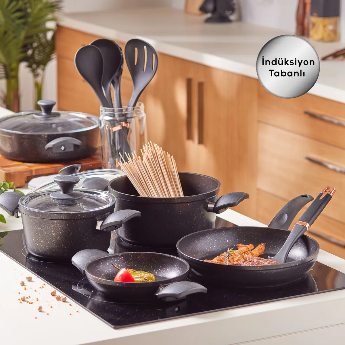 Cookware Set 13 Pieces Non-stick Granite Cookware Fireproof Stainless Induction Base First Class Quality Turkish