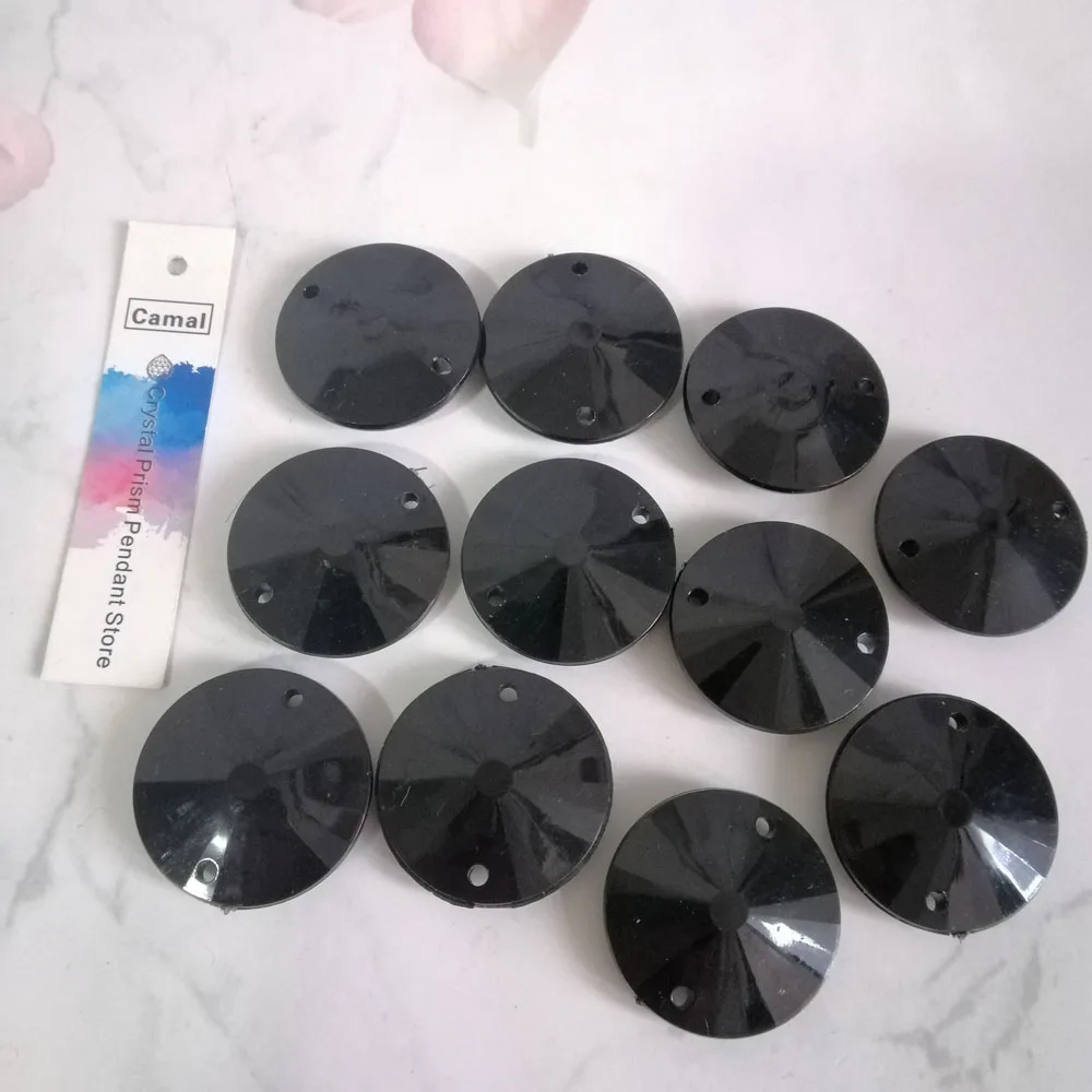 Camal 20pcs Black 30mm Acrylic Sunflower Round Loose Beads 2 Holes Prisms Chandelier Lamp Parts Accessories Wedding Centerpiece