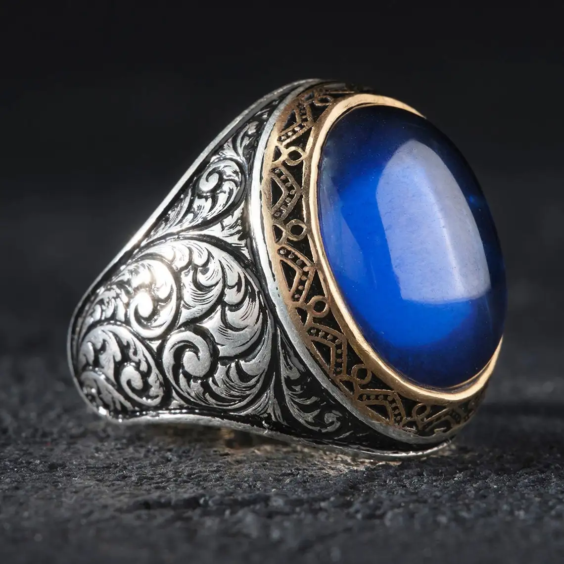 925 Sterling Silver Blue Zircon  Rings Ottoman Exculusive Men’s Rings For Daily Collocation Jewelry Ring Accessories