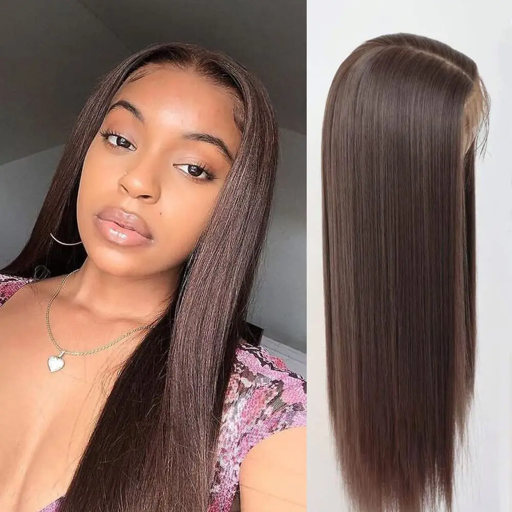 Brown Lace Front Human Hair Wigs Transparent Straight Lace Front Wig For Black Women Colored Brown Lace Front Wig Brazilian Remy