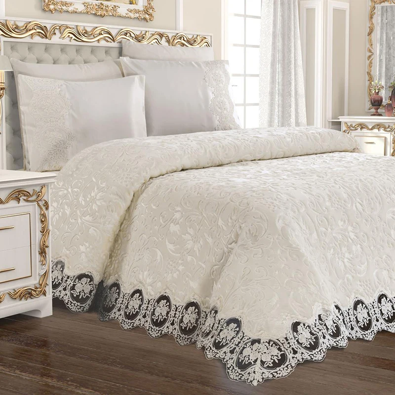 2022 New Season French Lace Spring Season Special Design 6 Piece Blanket Set Bed Sheet Pillowcase 240*260 Cm Wide Size