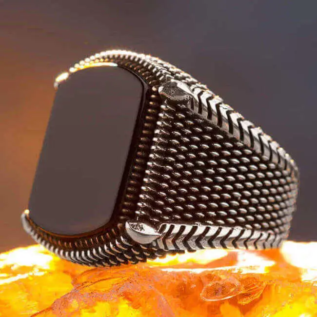 925 Sterling Silver Mens Ring with Black Onyx Stone Fashion Turkish Premium Quality Handmade Jawelery