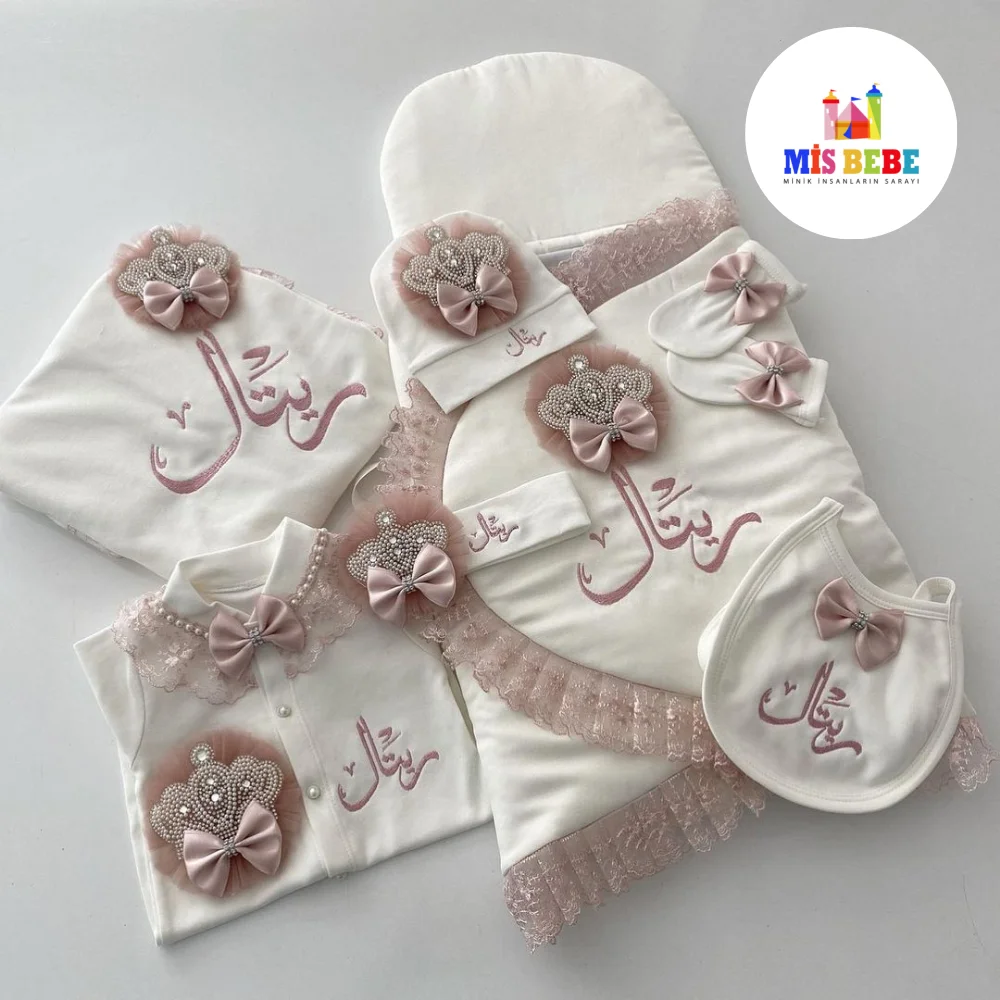 Luxury Newborn Baby Girl Layette Set - Personalized Hospital Outfit with Crown and Lace