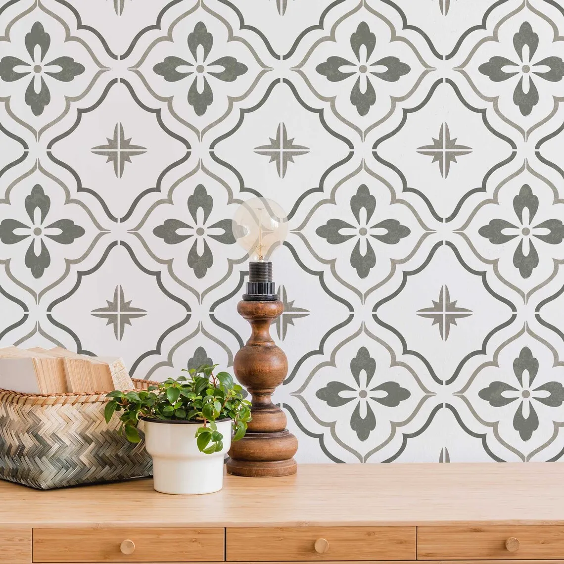 

Reusable Linden Tile Stencils for Home Makeover - Paint Old and Save