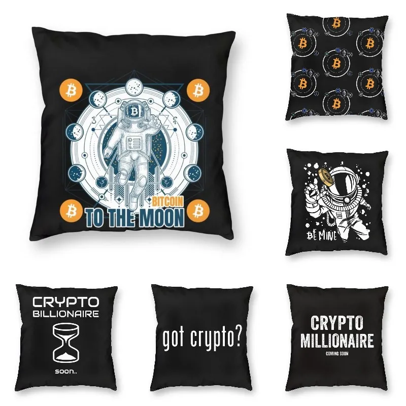 Copy Of Bitcoin Astronaut Square Pillow Case Decoration Cryptocurrency BTC Cushion Cover Throw Pillow for Living Room Printing