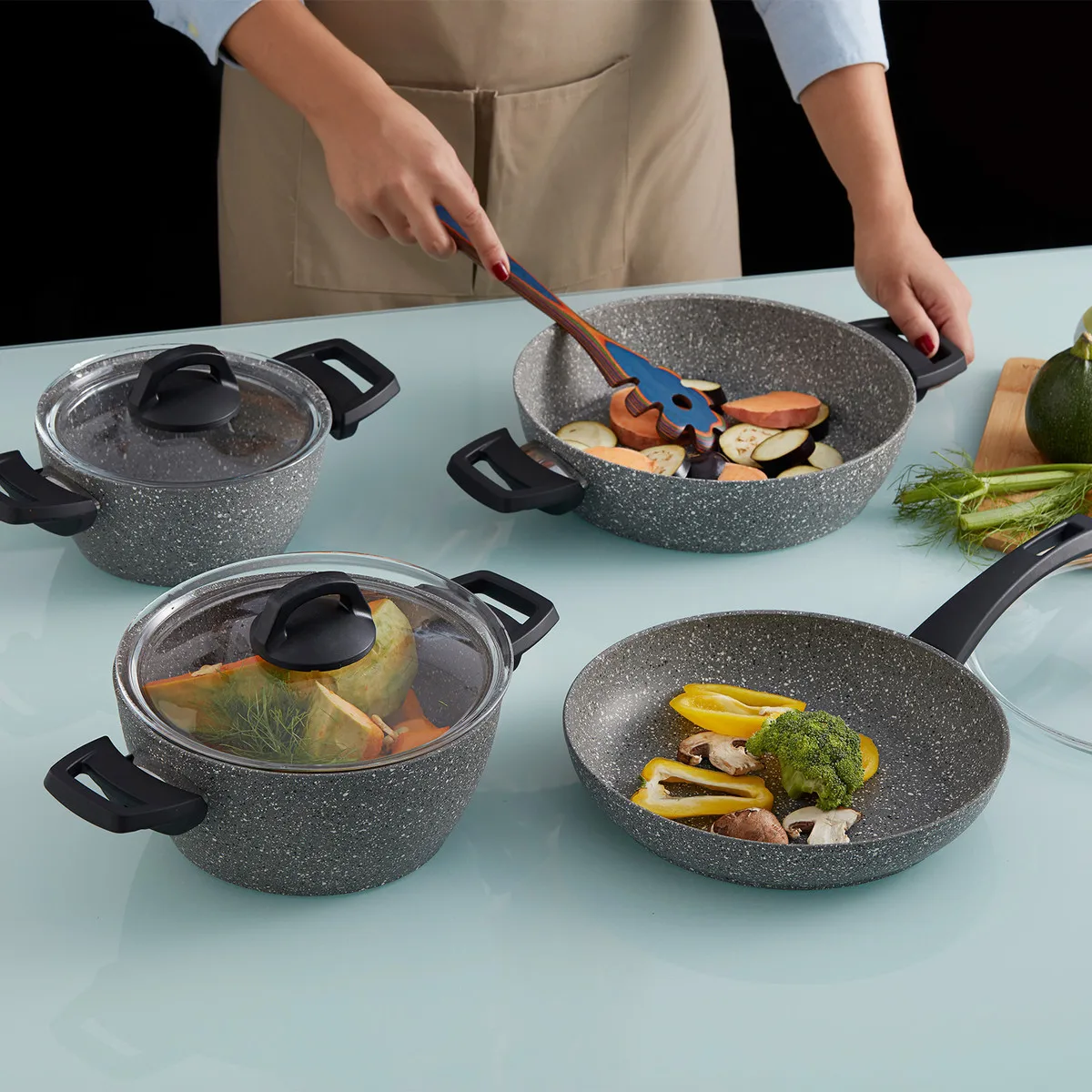 

Cookware Set 7 Pieces Non-stick Granite Cookware Fireproof Stainless First Class Quality Turkish Production 2021 Style