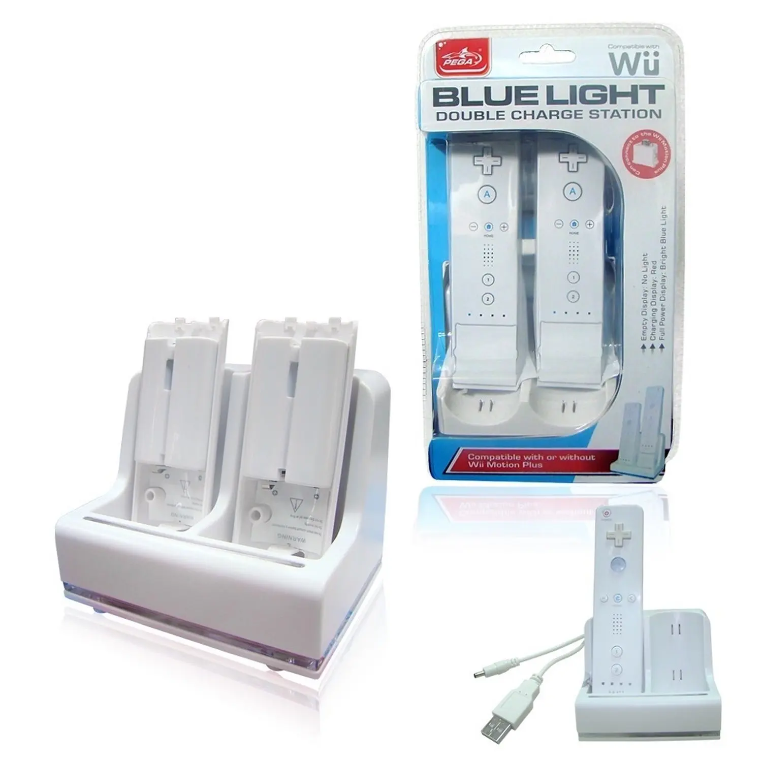 2-in-1 oplaadstation + 2 batterijen compatibel met Wii-afstandsbediening [gelijktijdig opladen van 2 controllers]